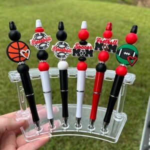 2/$14 silicone beaded pens - sports mom themed